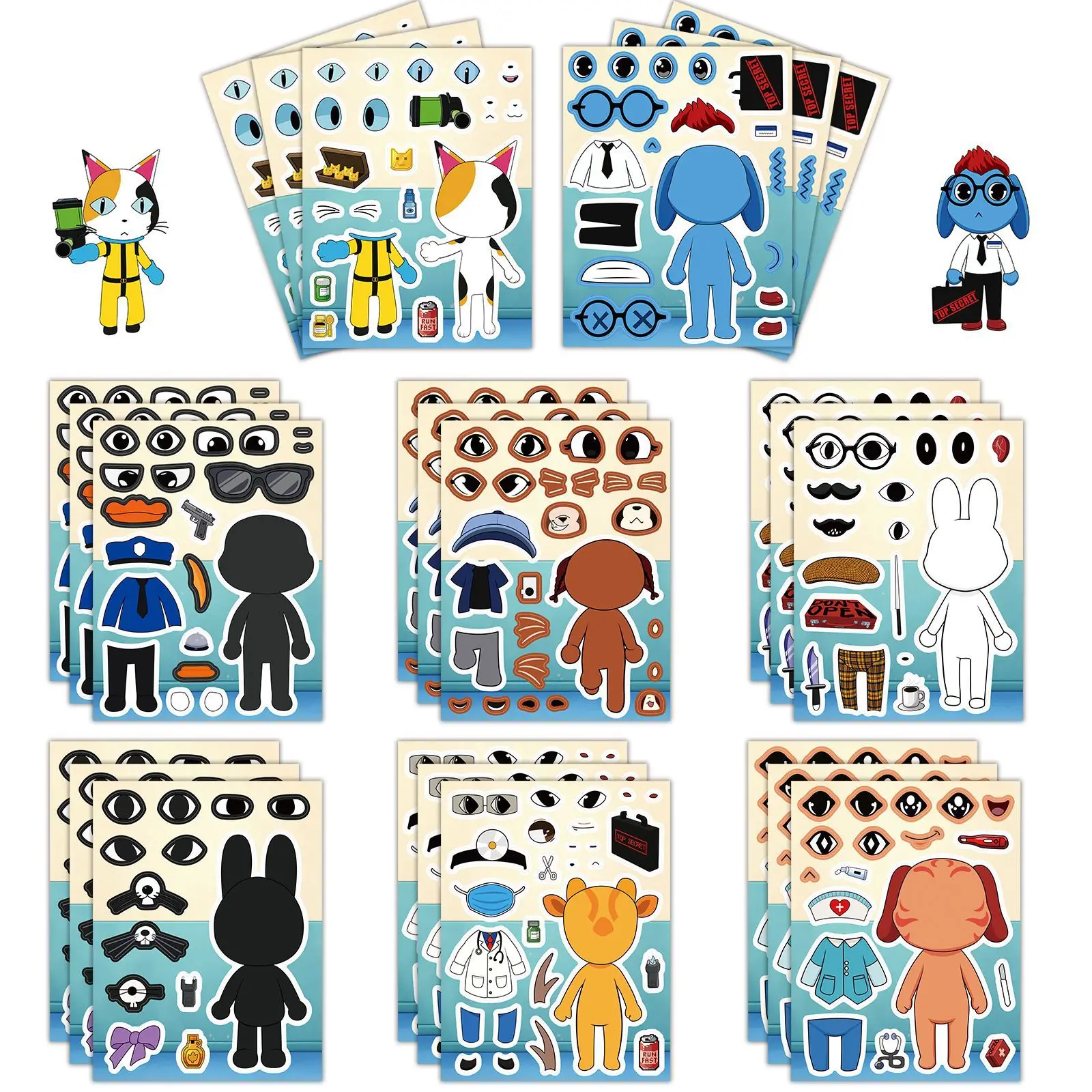 8-16pcs-set-animal-hospital-puzzle-anomaly-stickers-make-a-face-diy-games-cartoon-assemble-jigsaw-children-education-party