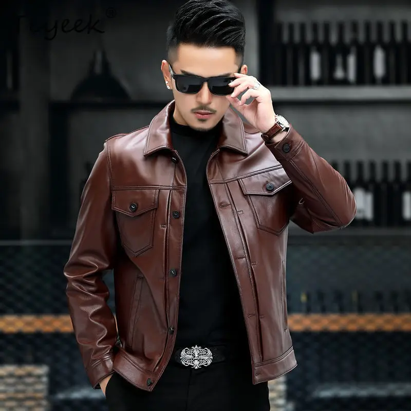 

Tcyeek 100% Cowhide Genuine Leather Jacket Men 2025 Motocycle Jackets Casual Mens Coats Spring Autumn Clothes Chic Jaqueta Couro