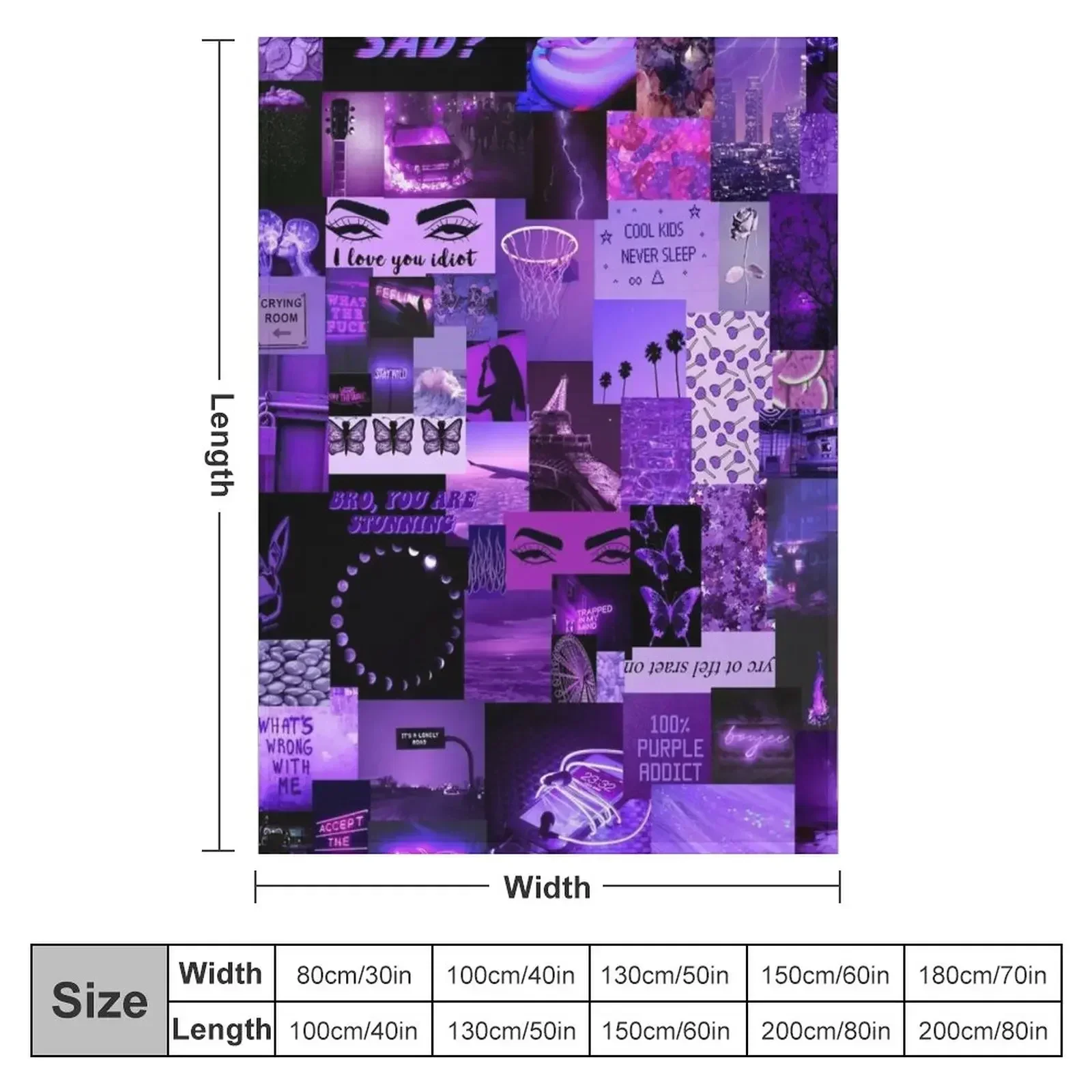 New Purple Aesthetic Collage Throw Blanket Quilt Tourist Decorative Throw Thin Travel Blankets