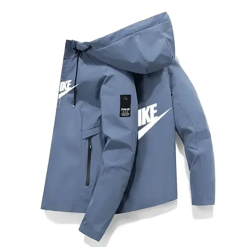 New spring autumn Men\'s Windproof waterproof Zipper Casual Fashionable High Quality Hooded Baseball print Outdoor Sports Jacket