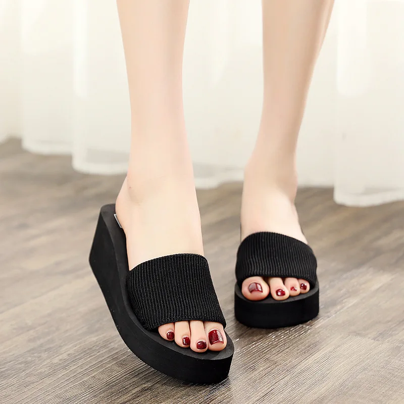 

Fashion Women Platform Muffin Homes Slippers DIY Applique High Heel Beach Shoes Summer New Wedges Flat Slippers for Women Slides