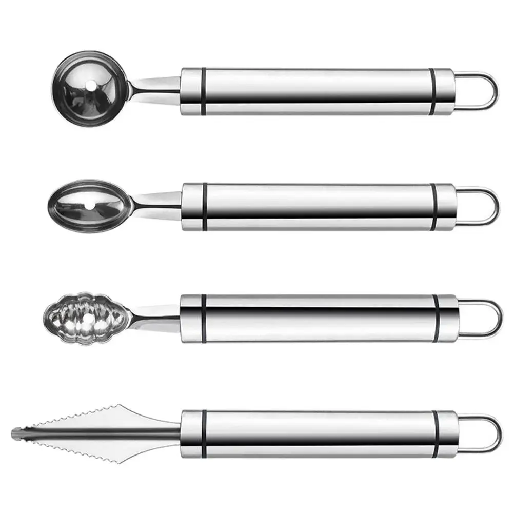 

4Pcs Fruit Baller Set Stainless Steel Watermelon Scooper Melon Tools Kitchen Supplies Fruit Carving Resistant
