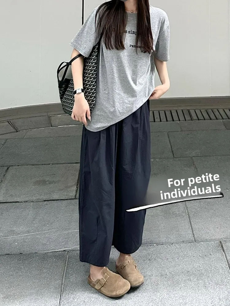 كسول Sle المرأة بنطال ذو قصة أرجل واسعة الكورية عالية الخصر مزيج القطن ملمس الهواء سبعة ثمانين طول الخيار القرد التخسيس #1