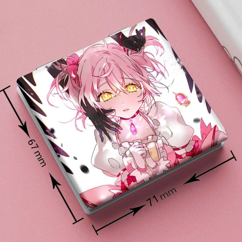 7x6cm, Puella Magi Madoka Magica, espelho de maquiagem dobrável dupla face, viagem portátil, anime fofo meninas crianças, ampliação, quadrado