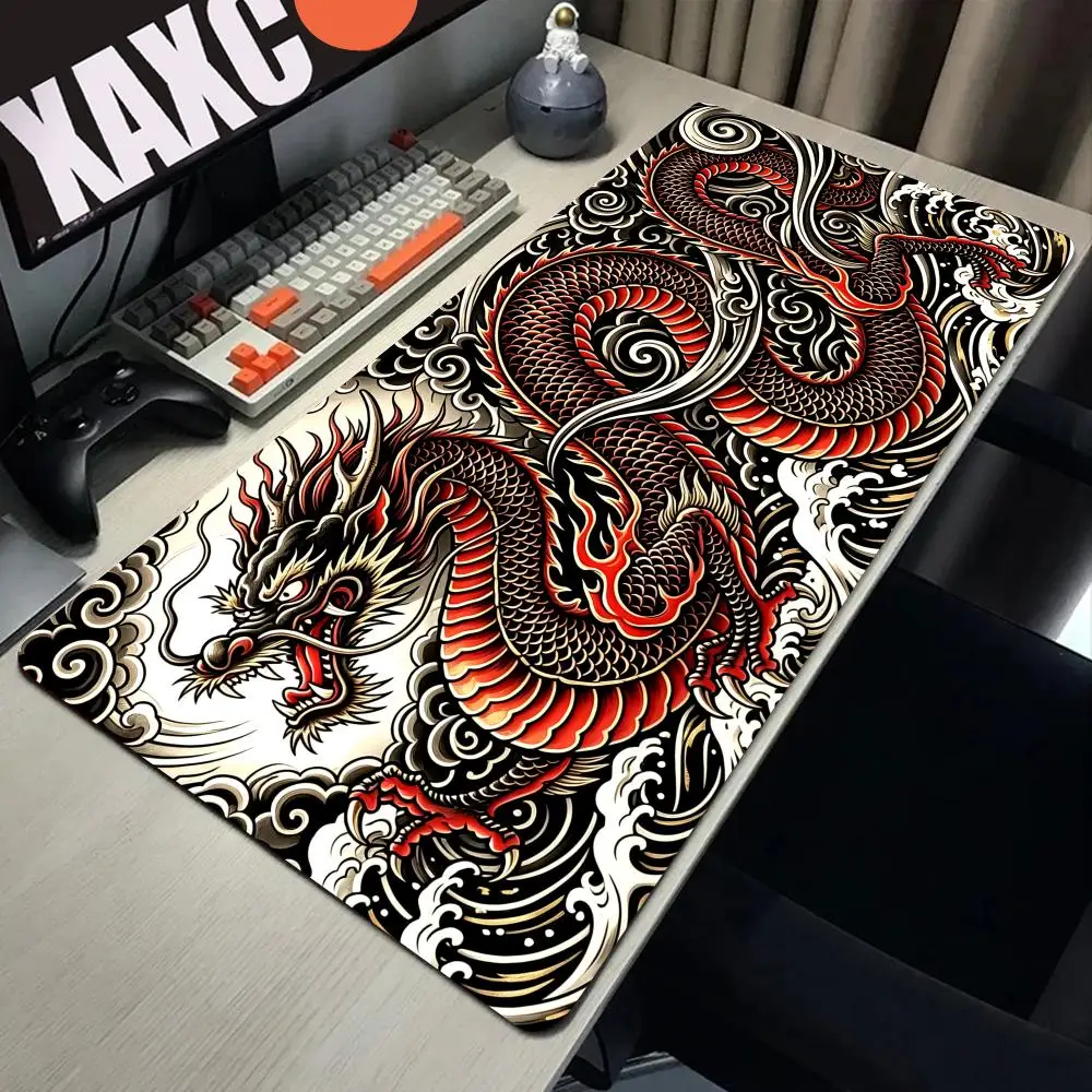 

HYBXAXCTraditional Dragon Wave Mouse Pad XL – Japanese Tattoo Style Gaming Mouse Pad, Oriental Art Extended Deskpad