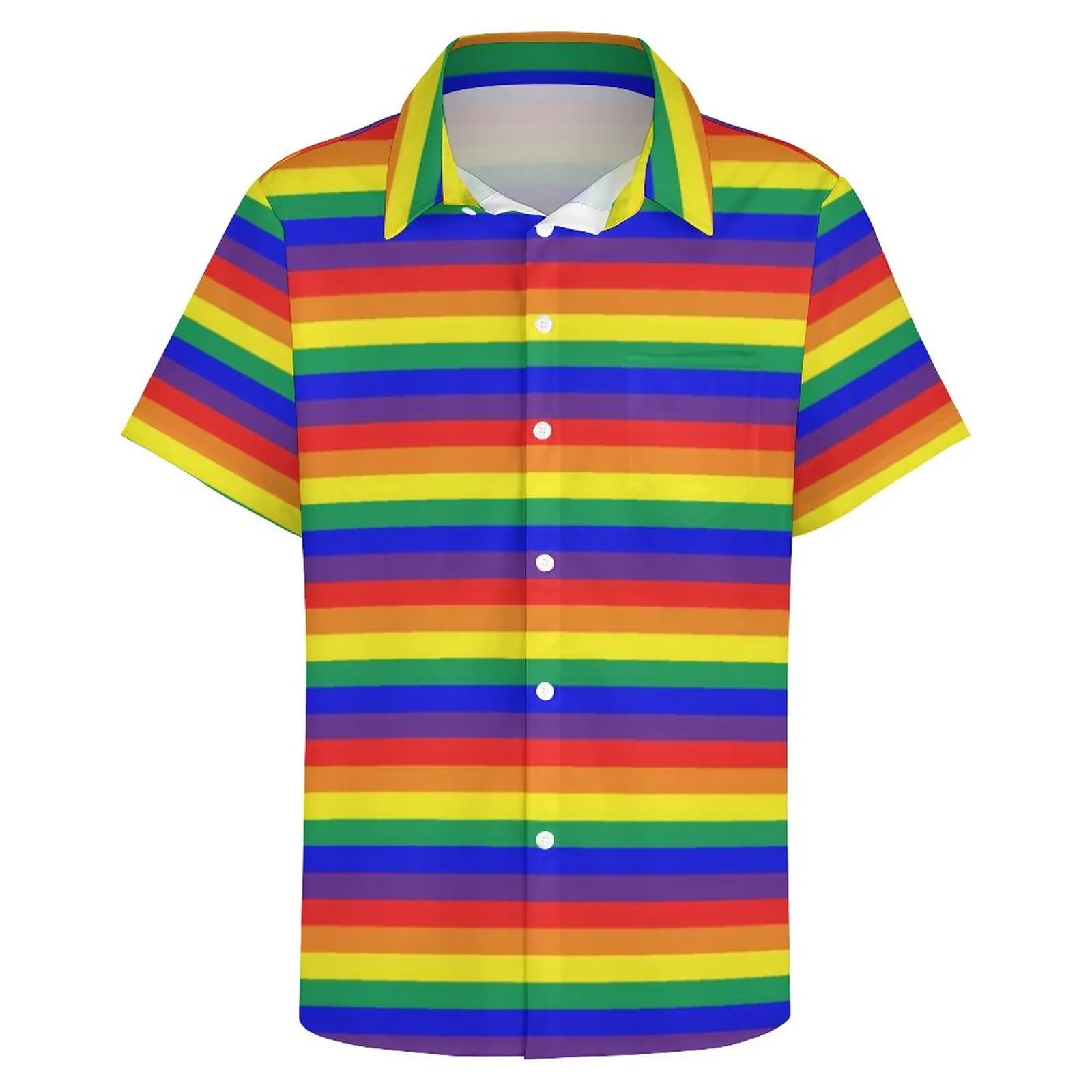 Rainbow Stripes เสื้อลําลองคลาสสิกรูปแบบเสื้อชายหาดฮาวาย Streetwear เสื้อ Man Graphic Plus ขนาด