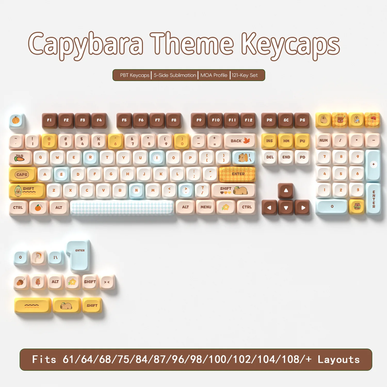 

[MOA121 key kapibara theme] Mechanical keyboard keycap five-sided PBT hot sublimation small full set