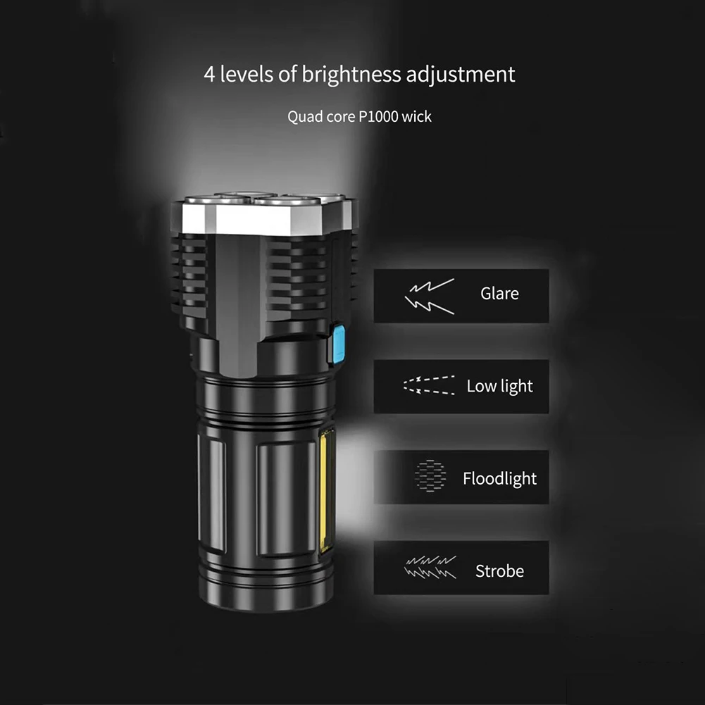 Powerful COB Flashlight LED Explosion Proof Flashlight Built In 18650 Battery 4 Mode USB Rechargeable Hand Torch Outdoor Camping