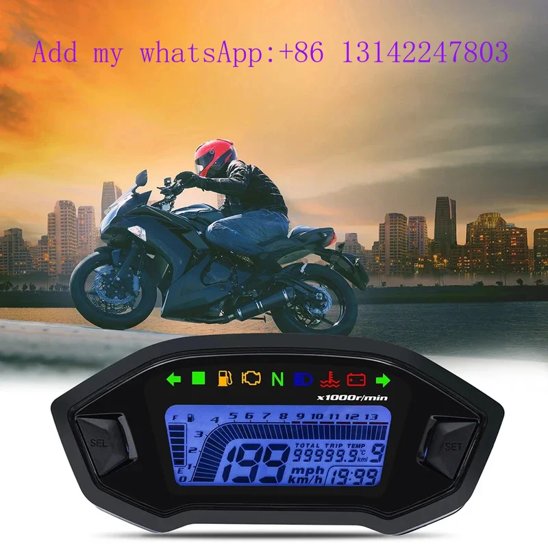 

Motorcycle LED Digital Tachometer 0-13000RPM 7 Colors Back Dashboard with Sensor Universal Odometer For 1,2,4 Cylinder