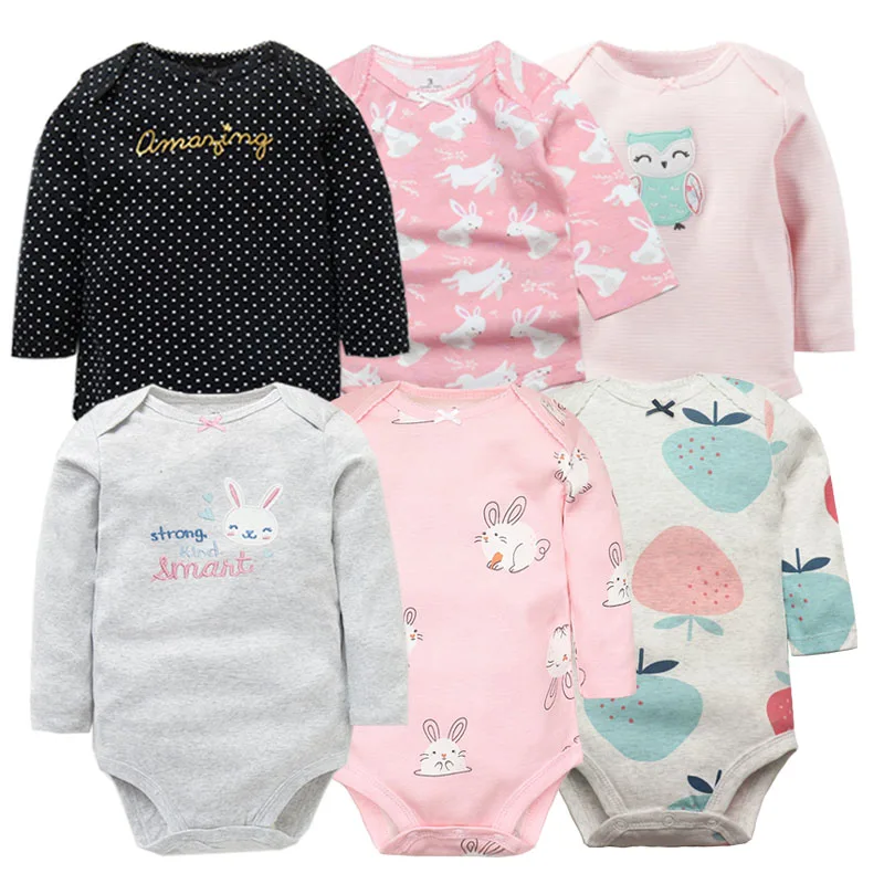 3-6 Pieces New Fashion Newborn 100% Cotton Baby Boy Girl Bodysuit Long Sleeve Soft Infant Onesies Baby Shower Gifts Jumpsuits