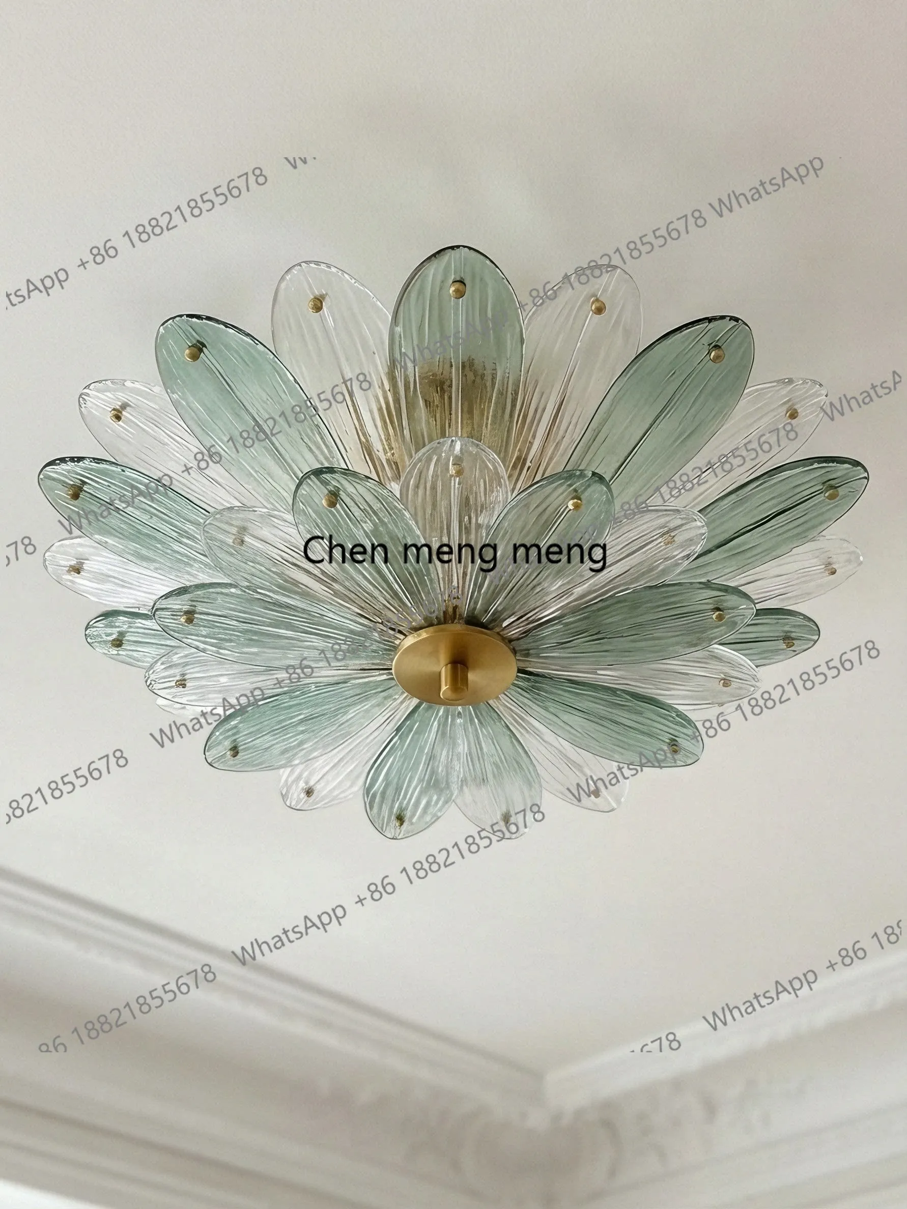 

French creative light green daisy bedroom study petal glass ceiling lamp romantic and warm