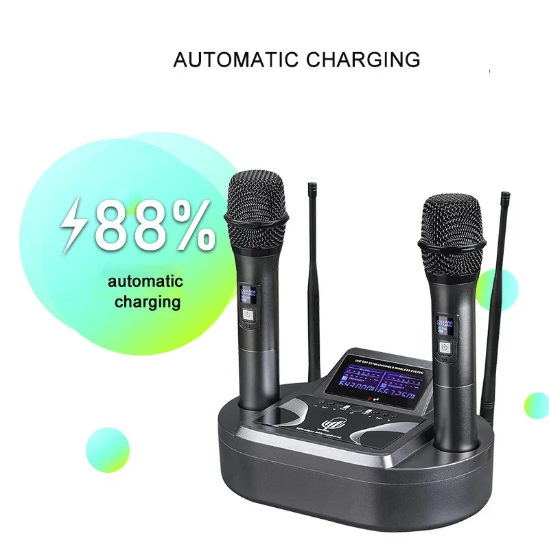 tuning control and UHF wireless mic microphone karaoke microphone cardioid handheld microphone with sound card