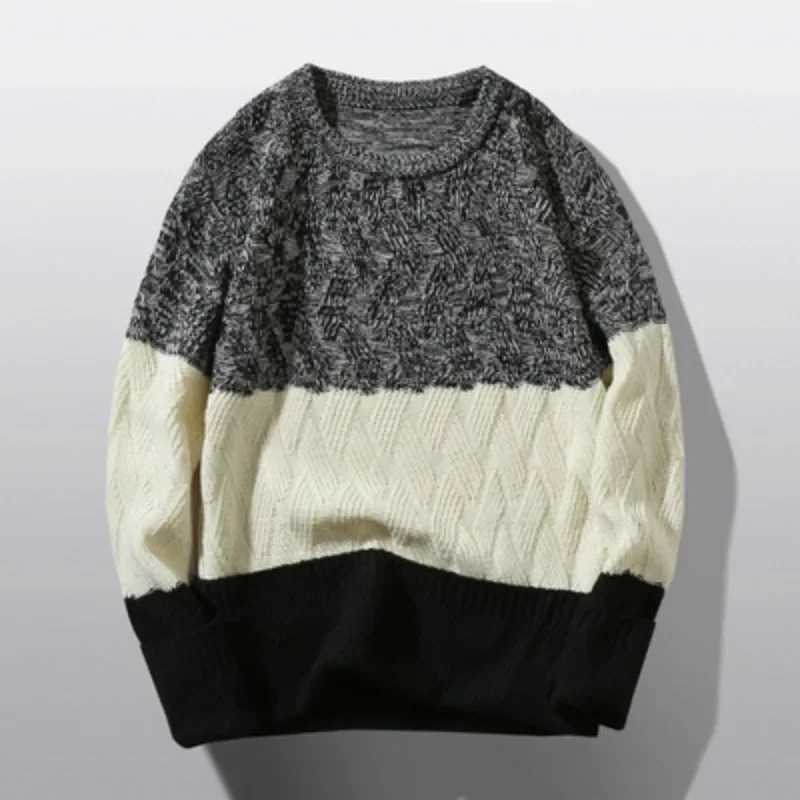 

2023 Casual Slim Fit Autumn and Winter Men's Contrast Color Round Neck Fashion Casual Sweater