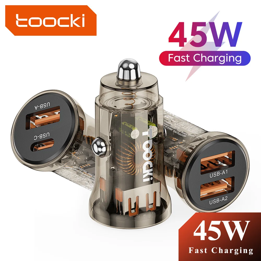 شاحن سيارة من Toocki شاحن سريع بقدرة 30 واط طراز QC3.0 شاحن سيارة من النوع C بمهايئ USB C شاحن usb ثنائي للسفر لهاتف Iphone Huawei شاومي