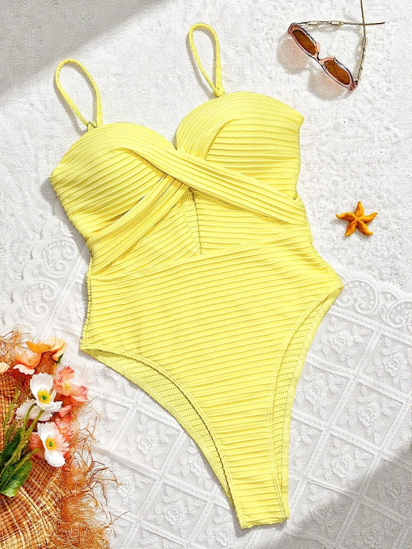 Sexy Push Up One Piece Swimsuit Women Pleated Spaghetti Swimwear Hollow Out High Waisted Bathing Suit Beach Wear Biquini Femme