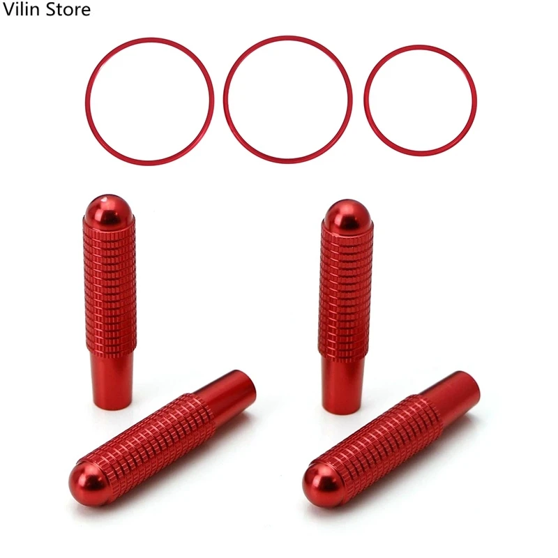 4Pcs Red Aluminum Bolt-on Replace Door Lock Knobs with 3Pcs Car Seat Adjustment Switch Knob Ring Cover Trim Red