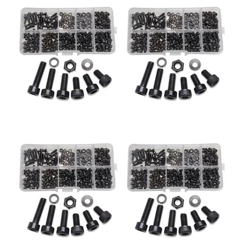 FAST-1200 Pcs Nuts Bolts Set Hex Bolts Nut And Washer Assortment Screws Bolts M3 Tool Kit With Plastic Box (Black)