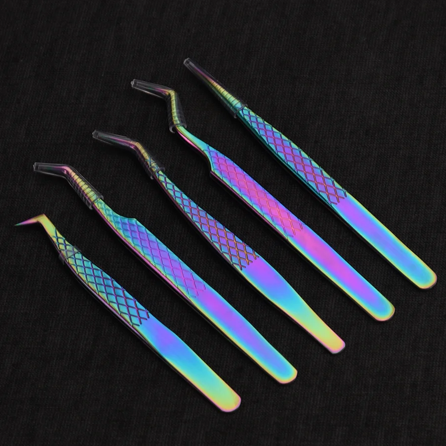 Pinzas de extensión de pestañas de acero inoxidable, puntas de fibra, pinzas de alta precisión para ventiladores de volumen, herramientas profesionales