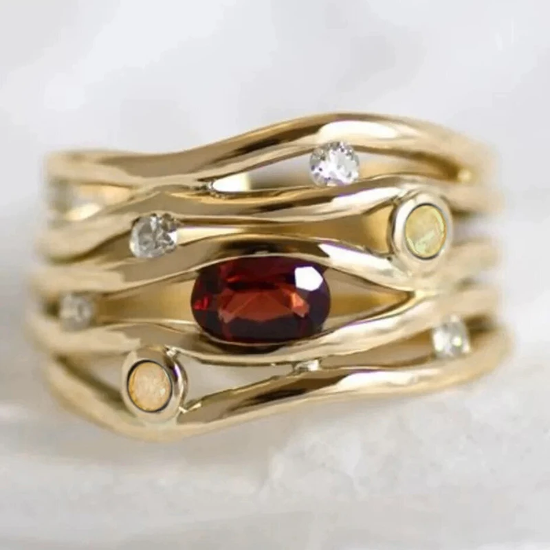 Huitan Vintage Damenringe mit Imitationsopal, unregelmäßiges Design, Statement-Ringe für Damen, Alltagskleidung, Party, temperamentvoller Damenschmuck