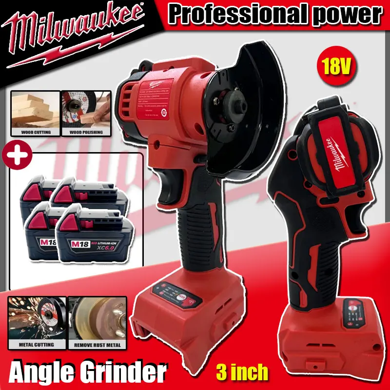 

Milwaukee 3 Inch Wireless Electric Mini Angle Grinder Grinding Cutting Polishing Machine Circular Saw Power Tool for 18V Battery