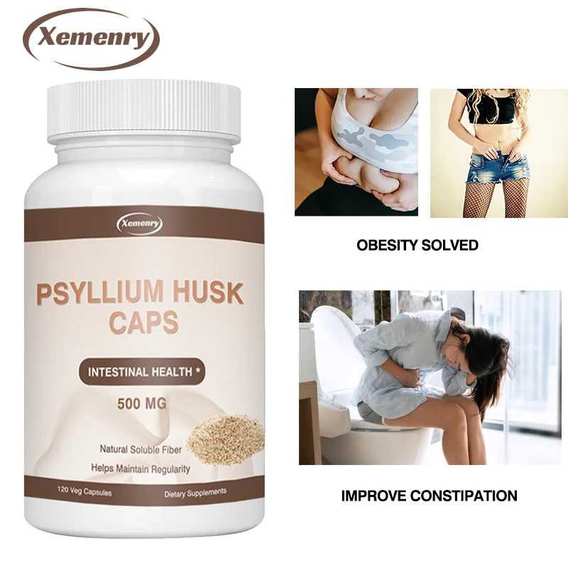 Psyllium Husk Capsules | Premium Soluble Fiber Supplement | Psyllium Powder Stool Softener and Relief for Adult Constipation