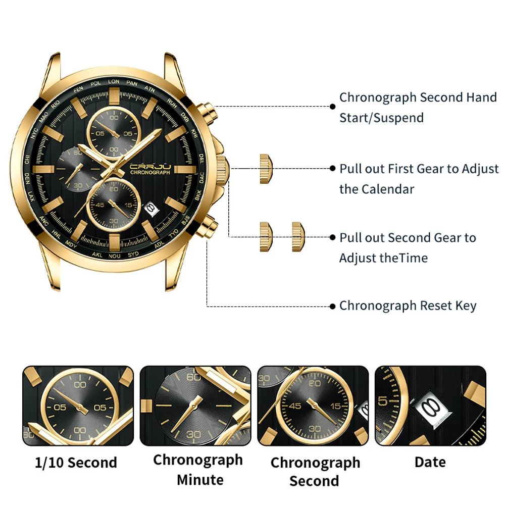 CRRJU Brand Luxury Watch for Men Waterproof Luminous Chronograph Classic Man Watch Top Original Quartz Men\'s Watch 2024