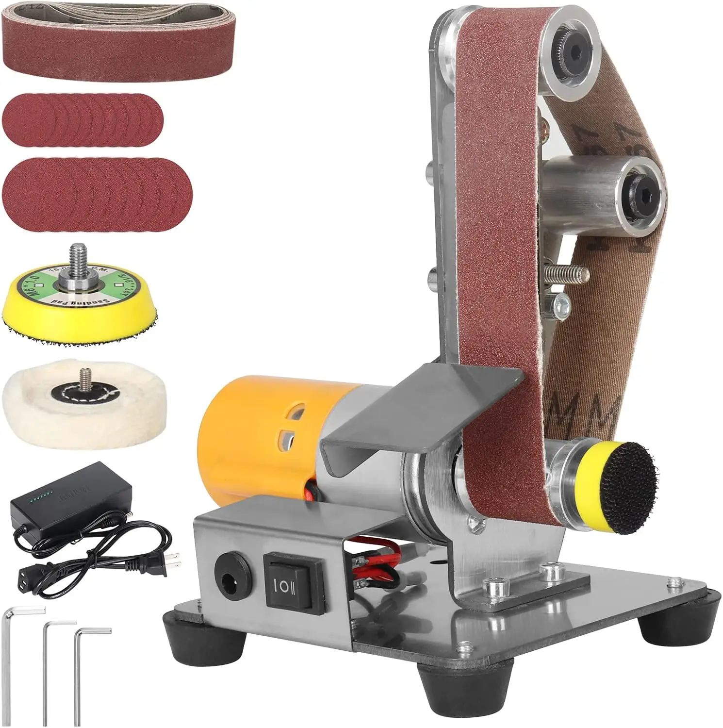 

Electric Belt Sander Polishing Grinder, 7-Speed Adjustable Mini Power Sanding Machine for DIY Crafts Jewelry Wood Metal