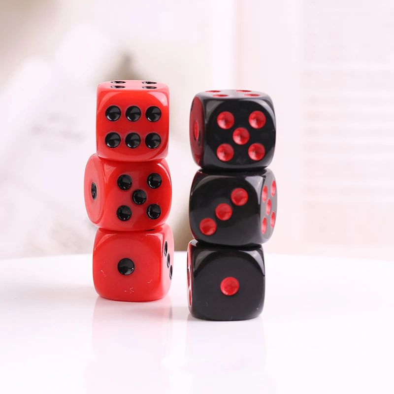 Hot Sale 10Pcs 16mm Black Red Six Sided Spot D6 Playing Games Dice Set Opaque Dice For Bar Pub Club Party Board Game