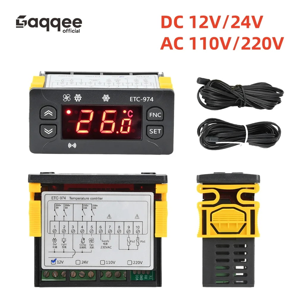 تيار مستمر 12 فولت/24 فولت AC110V/220 فولت ETC-974 عالية الدقة ذكي ميزان الحرارة الرقمي متحكم في درجة الحرارة منظم الحرارة الذكي