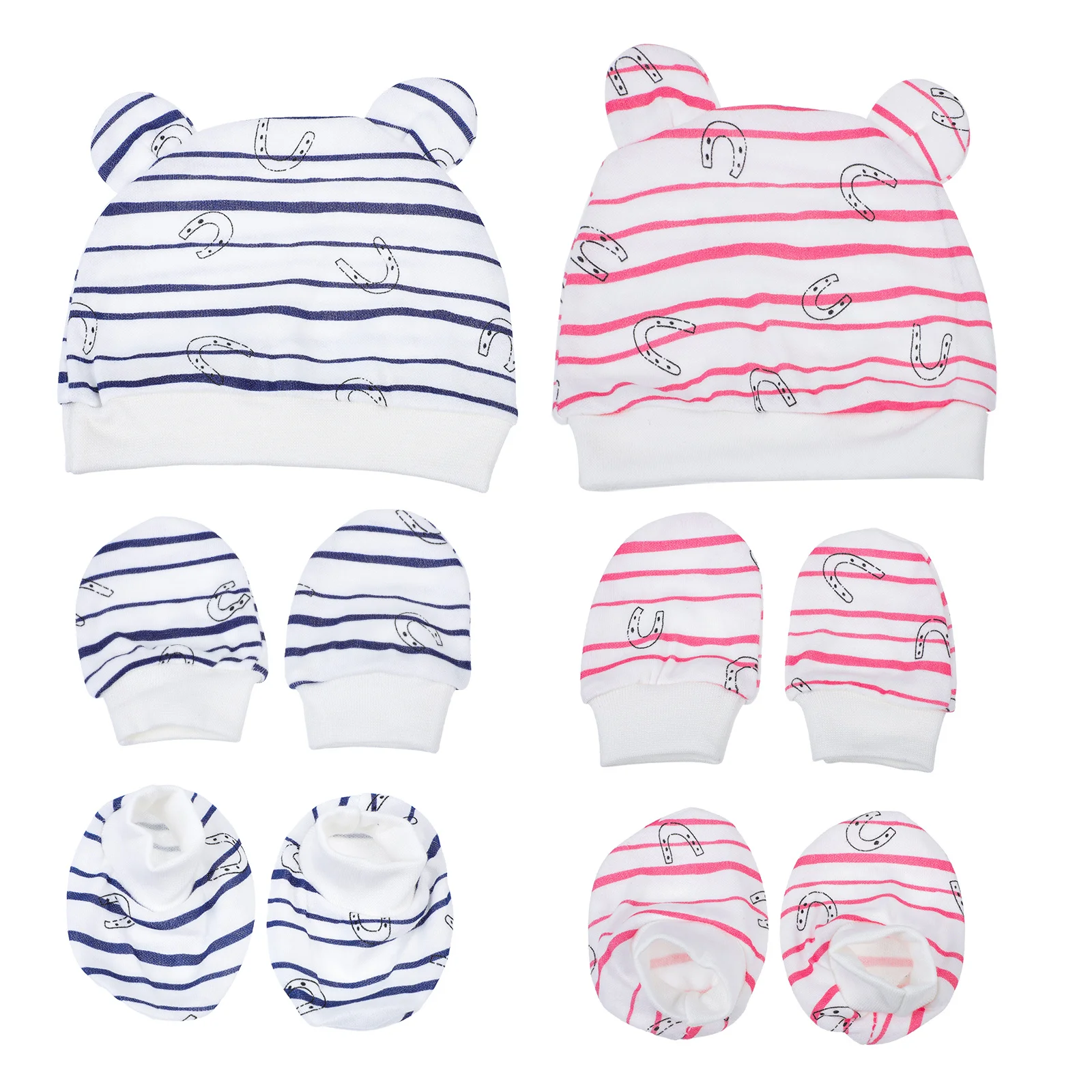 

2 комплекта детских шапок, комплект перчаток, хлопковый комплект защиты от царапин для новорожденных, удобные дышащие хлопковые шапки, комплект перчаток