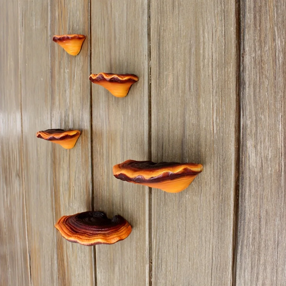 5pcs Artificial Ganoderma Lucidum Decor Set Resin Ornaments for Garden Bonsai Home Wall Hanging Simulation Decorative Crafts