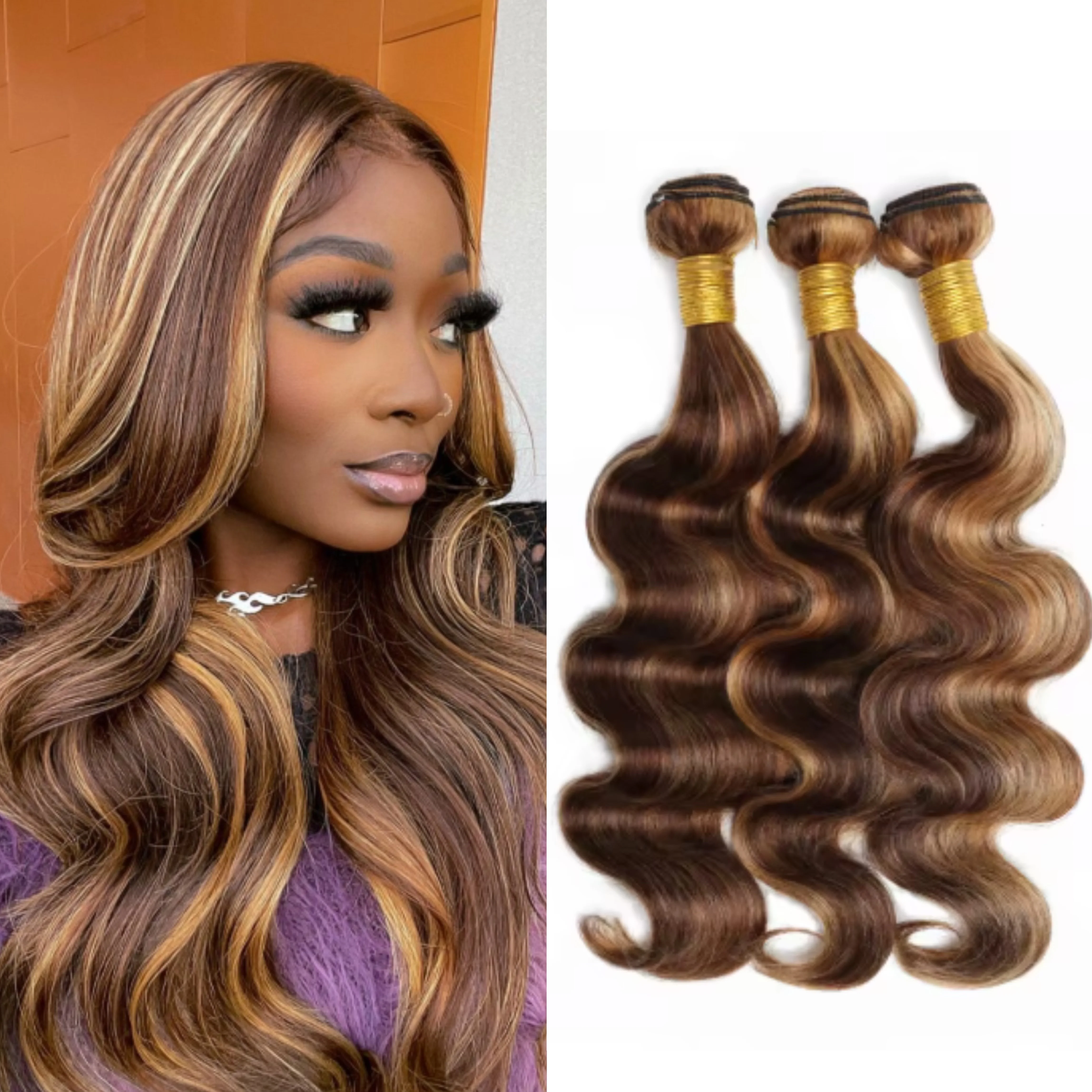 Gemlong Highlight Body Wave Bundles Human Hair Bundles P427 Ombre Honey Blonde Bundle Brazilian Remy Hair Weave Extensions