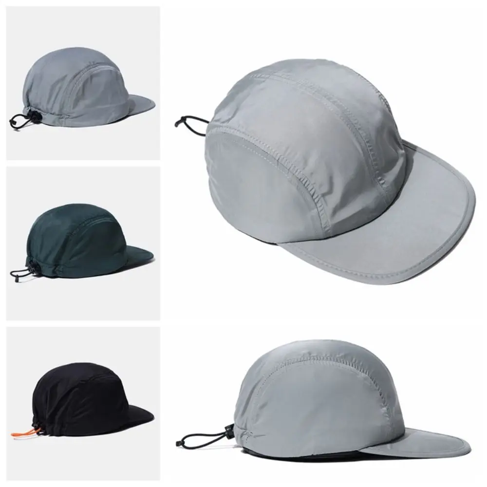 

Drawstring Design Baseball Cap Adjustable Solid Color Sunshade Cap Quick-drying Flat-brimmed Snapback Hats Sports Hat