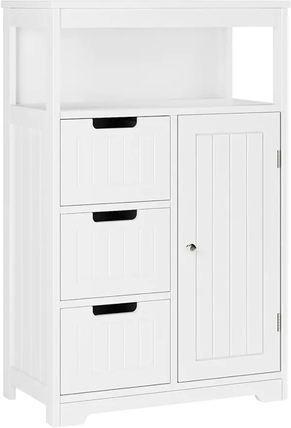 

Bathroom Floor Cabinet, Free Standing Storage Cabinet with 3 Drawers and 1 Door & Adjustable Shelf, Modern Entryway Cup