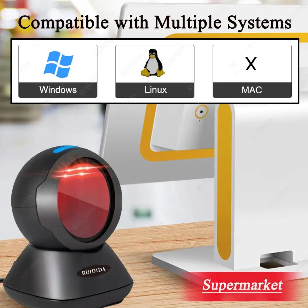 

Настольный сканер QR-кода Hands-Free USB Проводной считыватель штрих-кодов Платформа Автоматическое сканирование Сканер штрих-кода 1D 2D Настольный считыватель бар