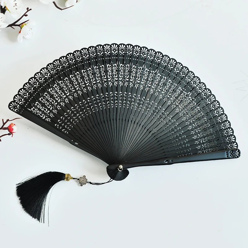 

Classical Bamboo Hollow Small Folding Fan Japanese Style Chinese Antique Men and Women Handmade Dance Black