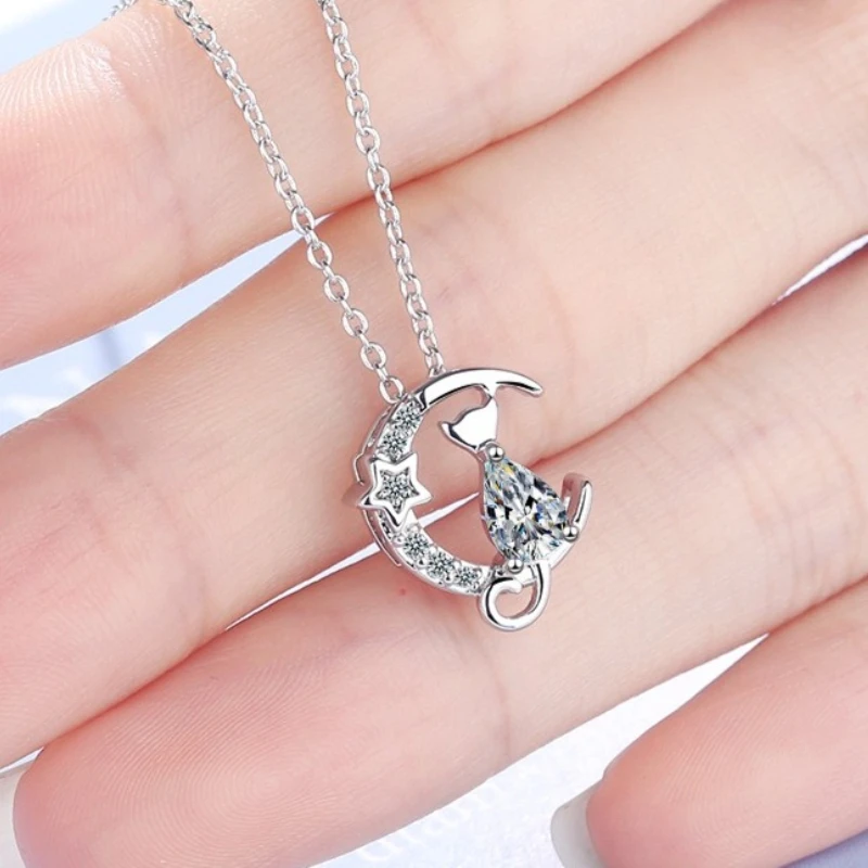 Neue Halskette aus 925er-Sterlingsilber, Moissanit-Mond-Anhänger für Frauen, edler Hochzeitsschmuck, feines Mode-Party-Geschenk, hohe Qualität
