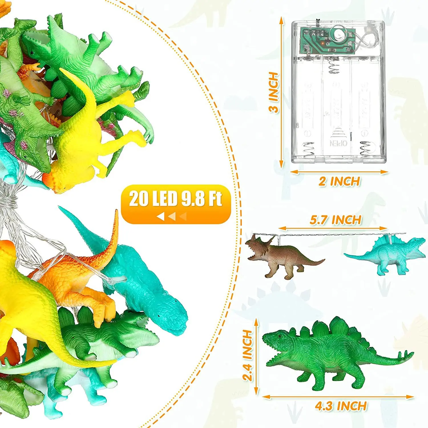 Cadena de luces LED de dinosaurio para decoración de habitación de niños, lámpara de mesa de fiesta con batería, USB, dibujos animados de animales, 150