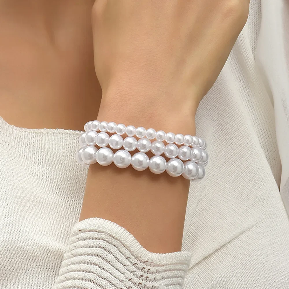 5-10mm Imitation Pearl Beads Free Adjust 18cm Girth Elastic Bracelet for Women Various Sizes or Chain Customizable Wedding Gift