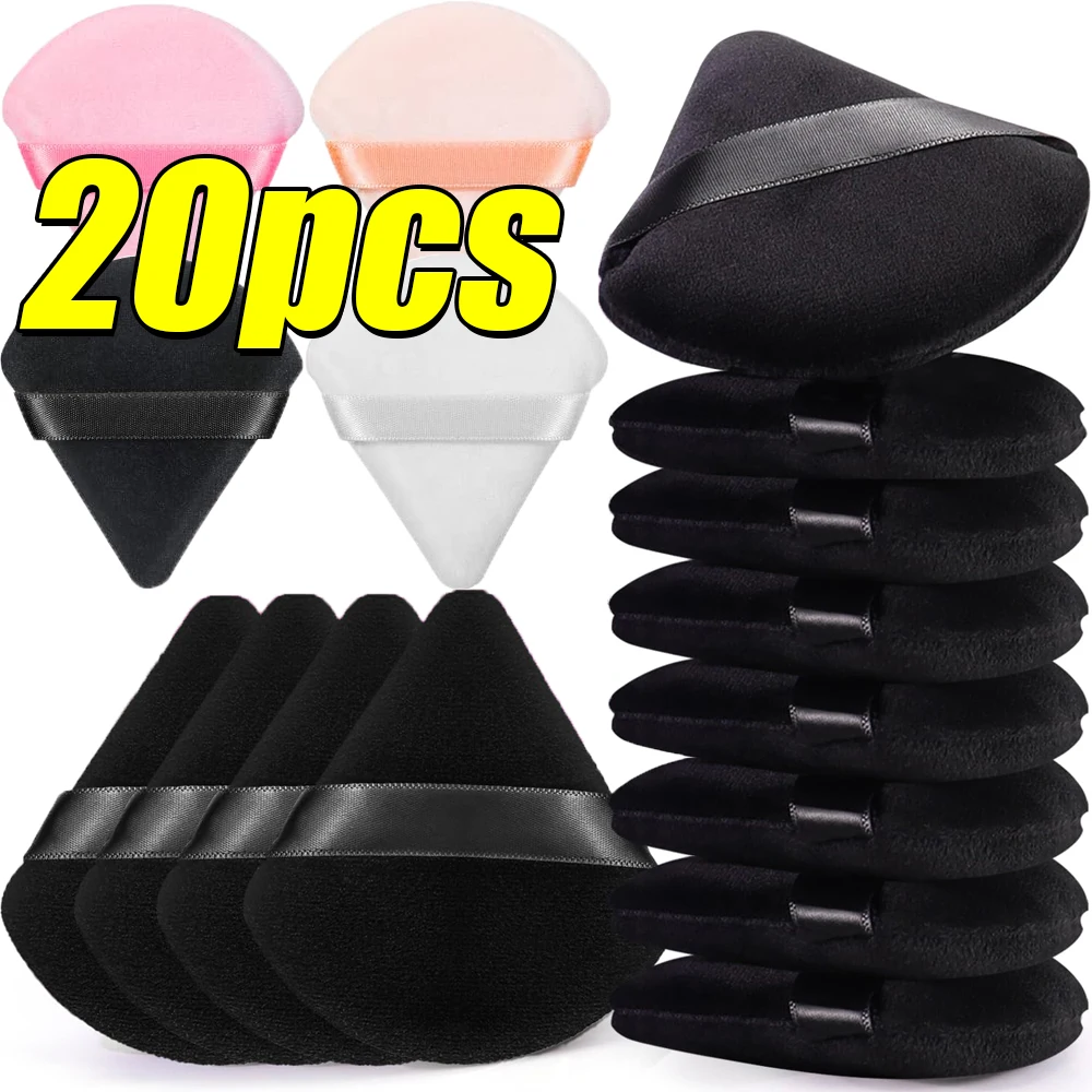 1/20pcs Ultra-Soft Face Loose Powder Puffs Triangle Velvet Facial Beauty Makeup Tools Cosmetic Black Pink Foundation Sponge