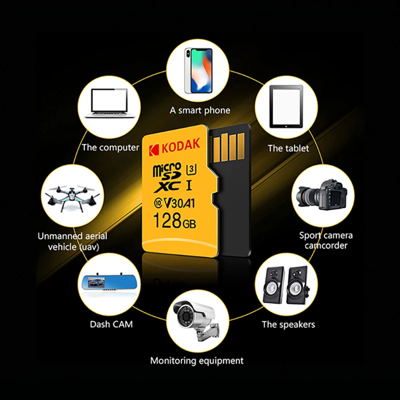 KODAK Micro SD Card Memory Card Class 10 128GB 4K High Speed Cartao De Memoria Flash Memory TF Mecard C10