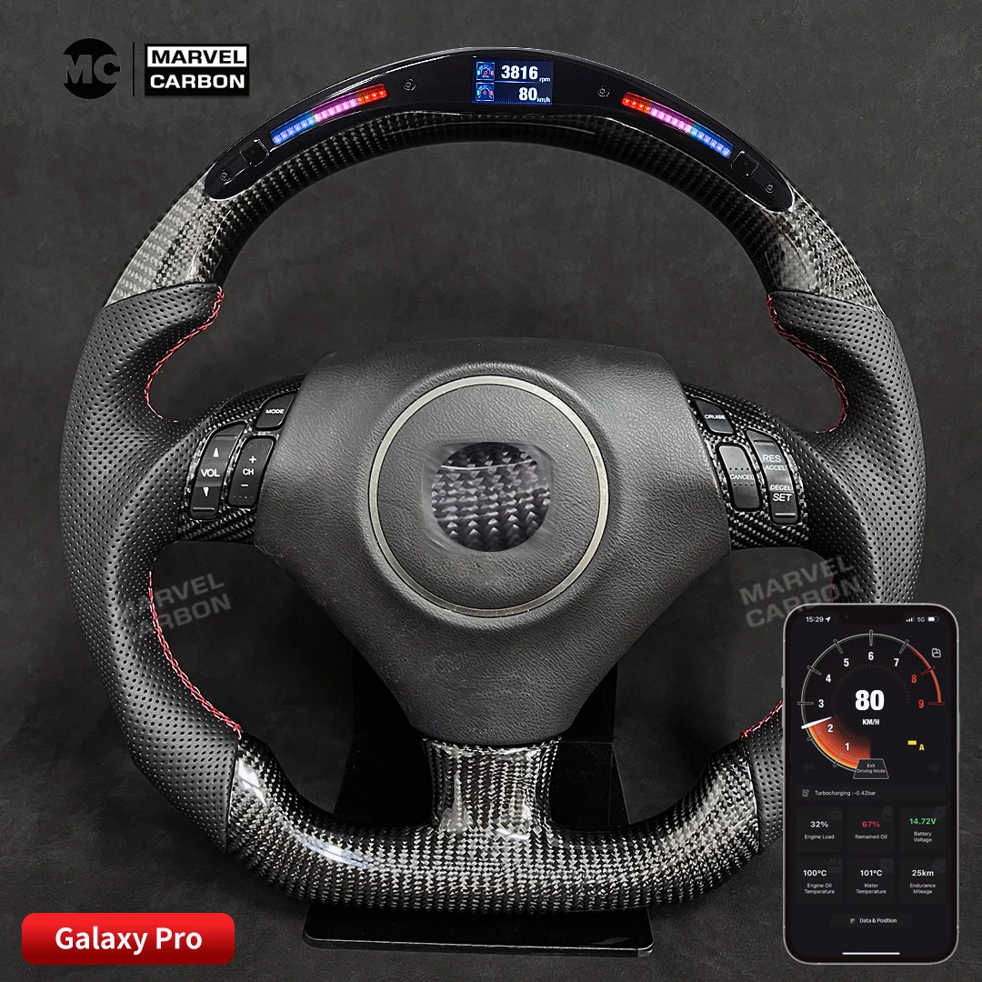 LED Performance Steering Wheel Galaxy Pro Display Compatible for Acura Real Carbon Fiber D-shaped Flat-bottom Preforated Leather