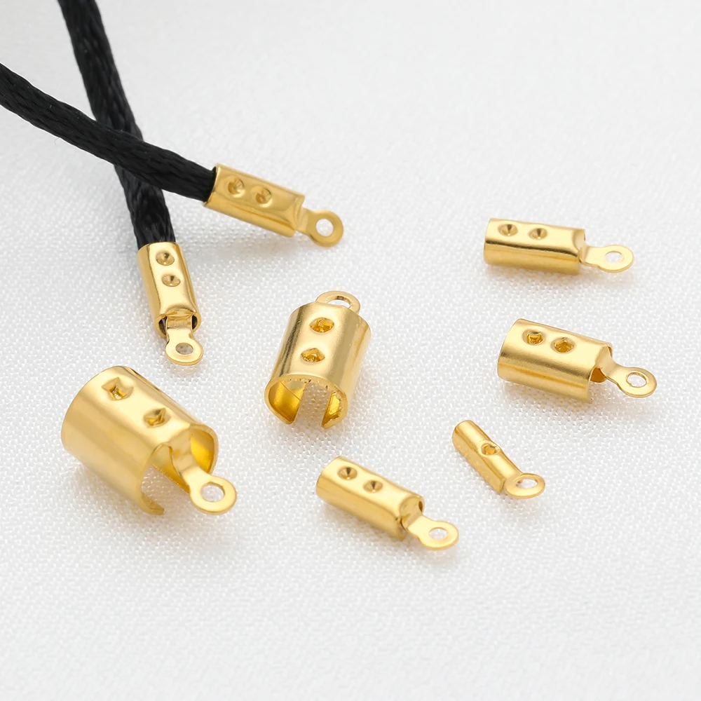 50pcs Stainless Steel Gold Plated Crimp End Bead Caps for DIY Jewelry Making Bracelets Necklaces Accessories Findings Wholesale