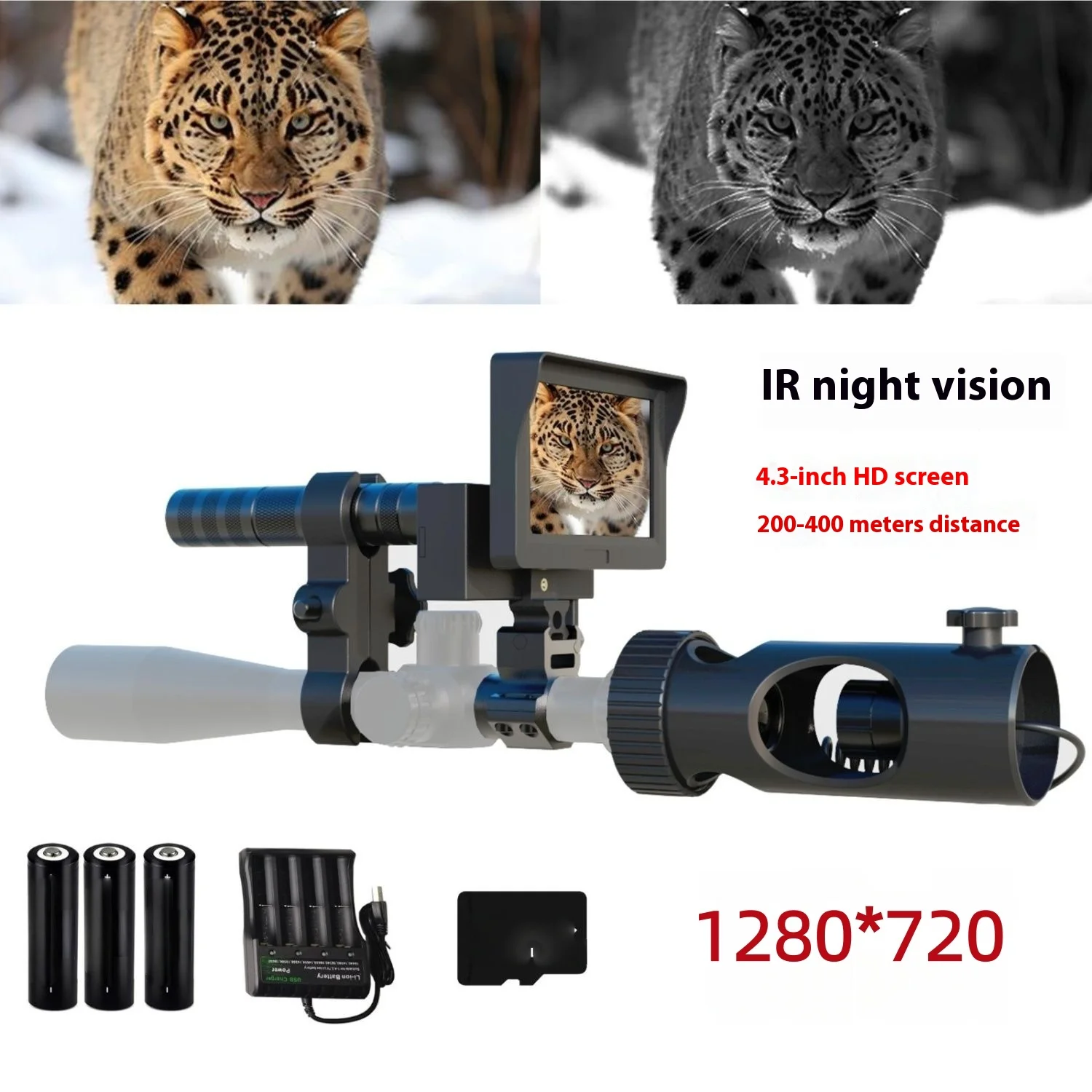 2026 Infrared Night Vision Device 4.3 Inch High Definition Screen 3MP Photo Video All Black 400 Meters, Hunting Monoculars