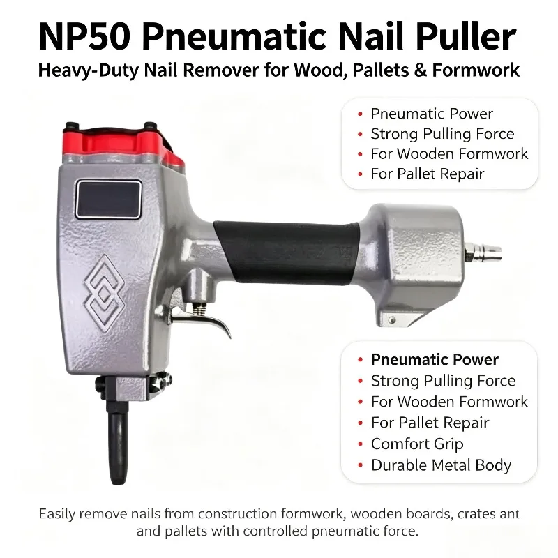NP50 Heavy Duty Pneumatic Nail Remover Gun  Air Punch Pneumatic Nail Puller Air Denailer Gun for Removing Dia 1.5-4.0mm Nails