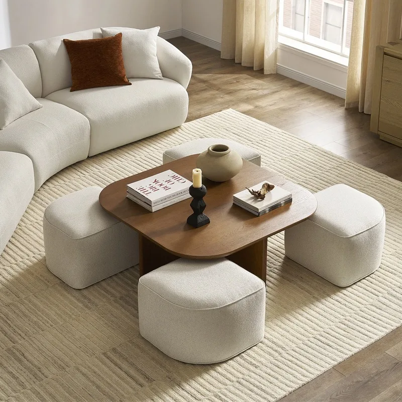 

Medieval solid wood coffee table French retro creative sofa stool coffee table living room square tea