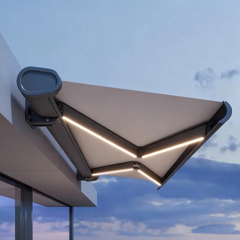 Motorized Automatic Retractable Awning Cassette System Aluminum Frame Waterproof Windproof Durable Balcony Patio Canopy