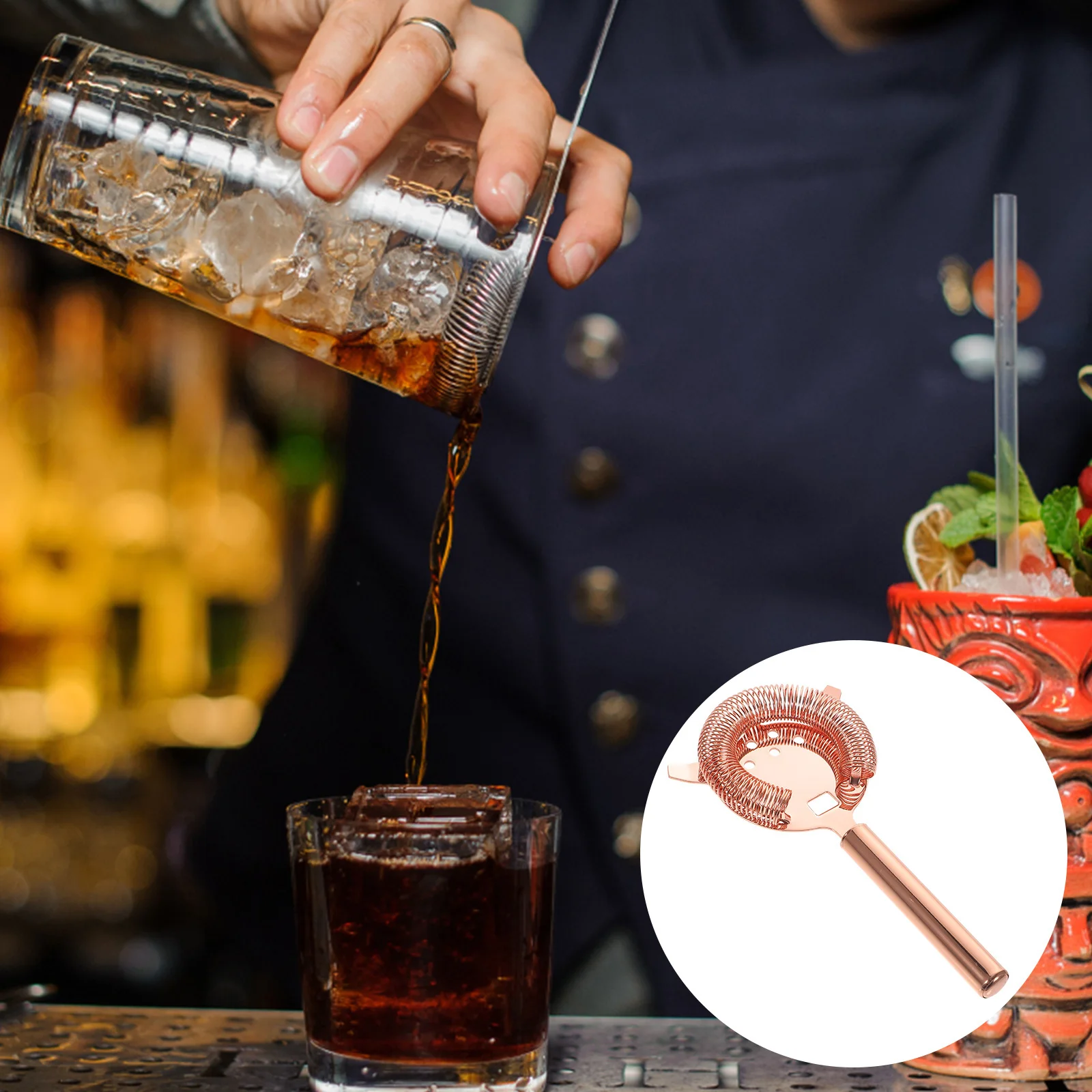 

Cocktail Strainer Stainless Steel Fine Mesh Strainer Tool Bar Supplies Ergonomic Handle Bar Accessories for Cocktail