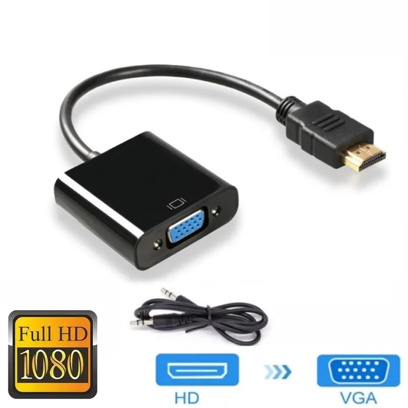 1080P HDMI-compatible To VGA Cable Converter Male To Female Adapter With Audio Power Supply For Tablet Projector PC TV Box HDTV