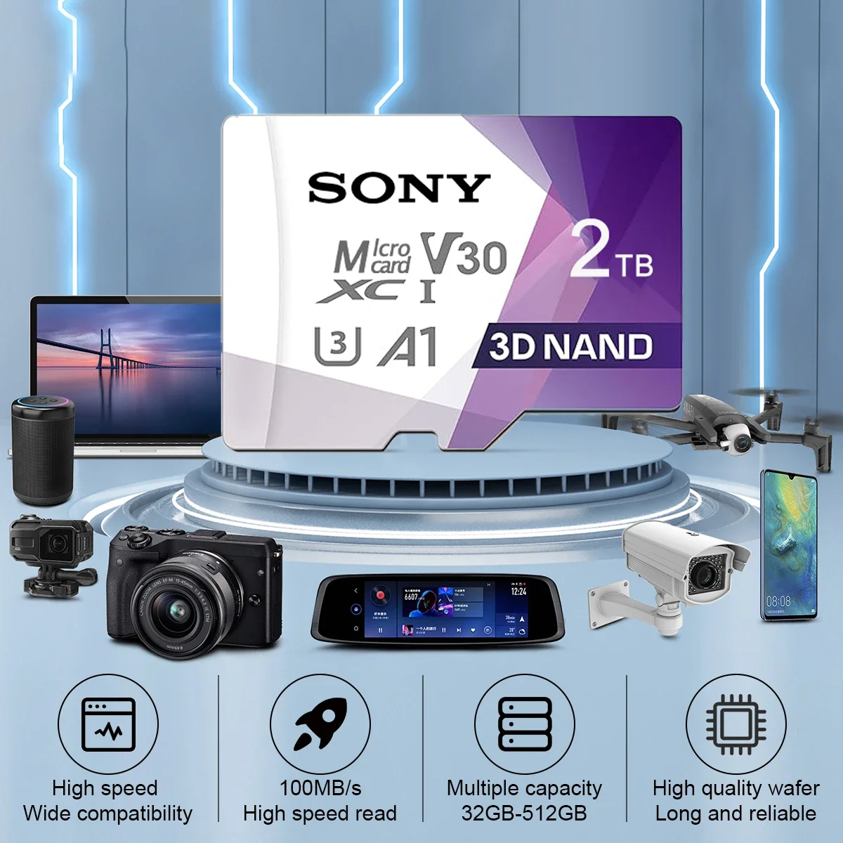 بطاقة سوني 2 تيرا بايت عالية السرعة 1 تيرا بايت/512 جيجابايت/256 جيجابايت/128 جيجابايت TF بطاقة A1 V30 C10 بطاقة ذاكرة لأجهزة الكمبيوتر الهواتف وشاشات كاميرات داشكام #2